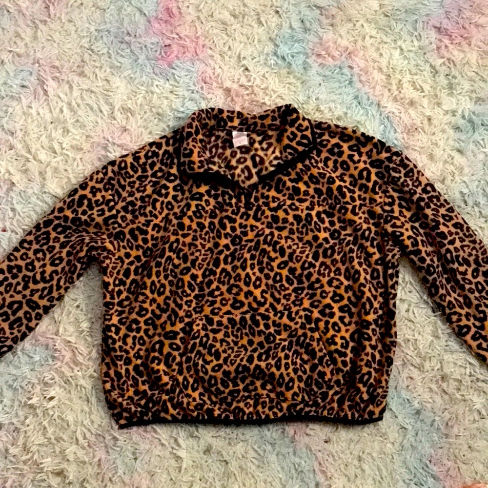 Cheetah print mid zip hoodie